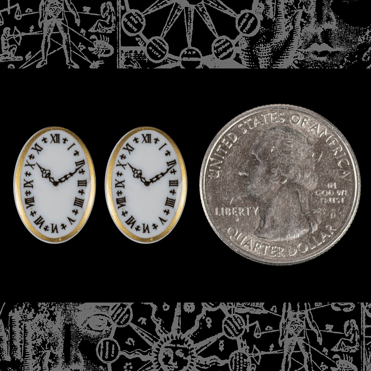 Faux Watch Face Clock Cameos - 18mm x 13mm - Set of Two - XXX - CAM191